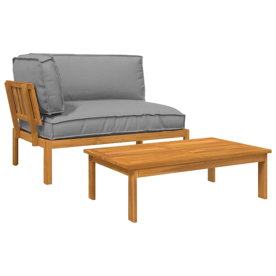 Ensemble de Canapés Uni 2 pcs Gris Bois d'Acacia Massif - 2