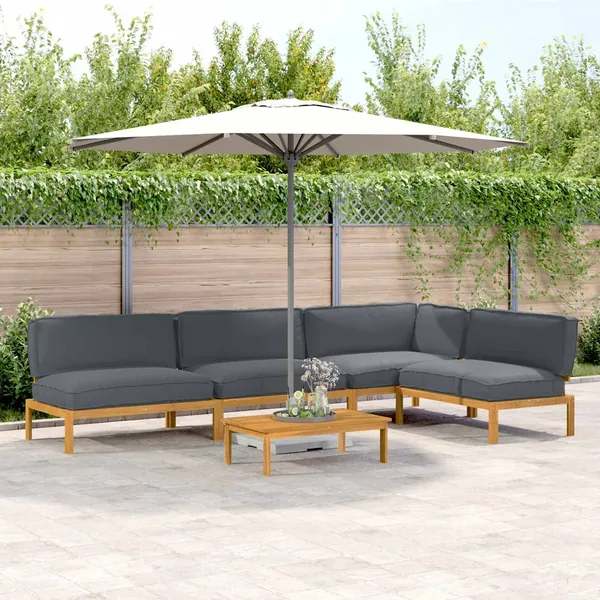 Ensemble de Canapés Uni 5 pcs Anthracite Bois d'Acacia Massif