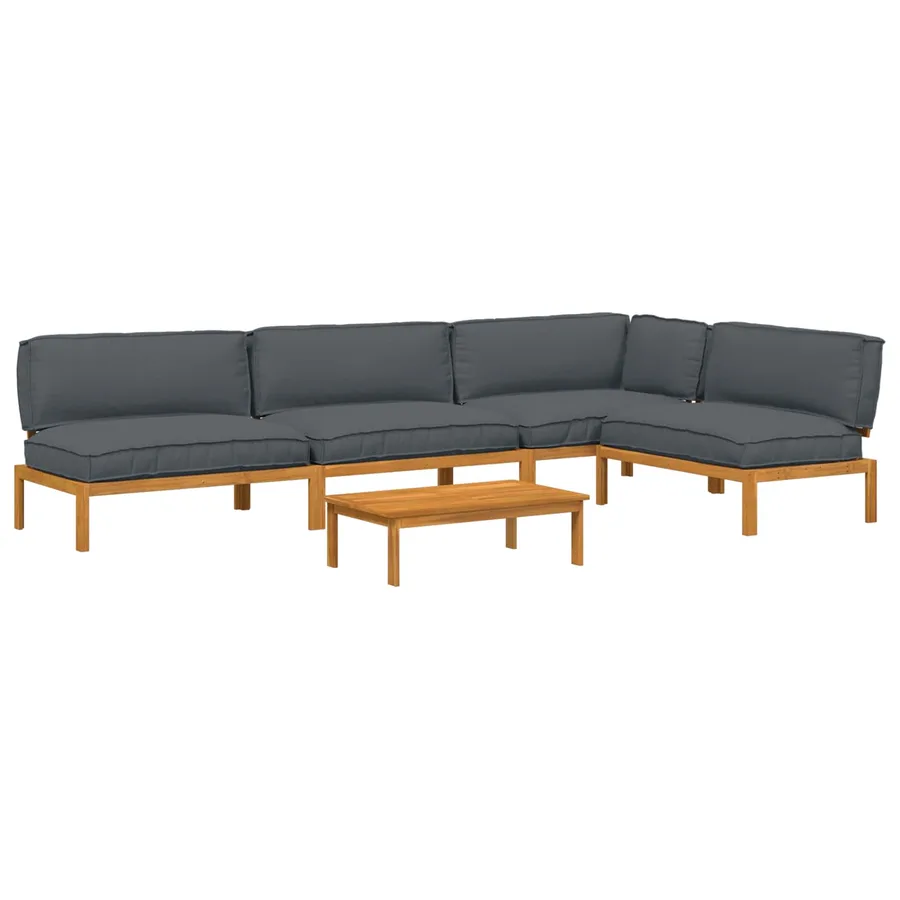 Ensemble de Canapés Uni 5 pcs Anthracite Bois d'Acacia Massif - 2