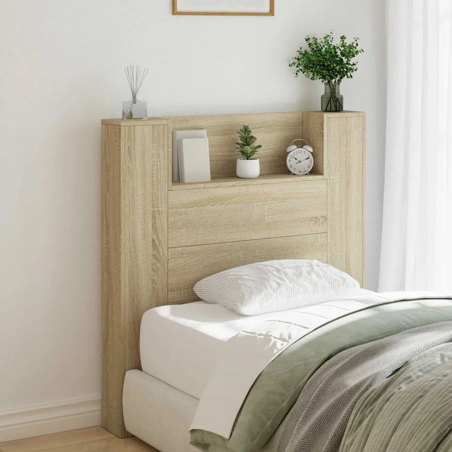 Tête de lit de rangement avec LED Chêne Sonoma