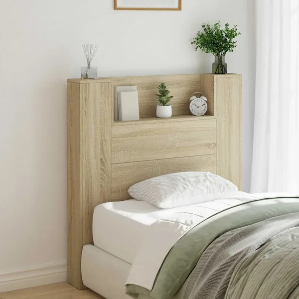 Tête de lit de rangement avec LED Chêne Sonoma