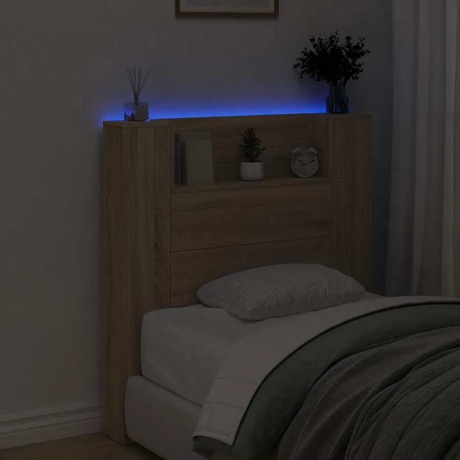 Tête de lit de rangement avec LED Chêne Sonoma - 4