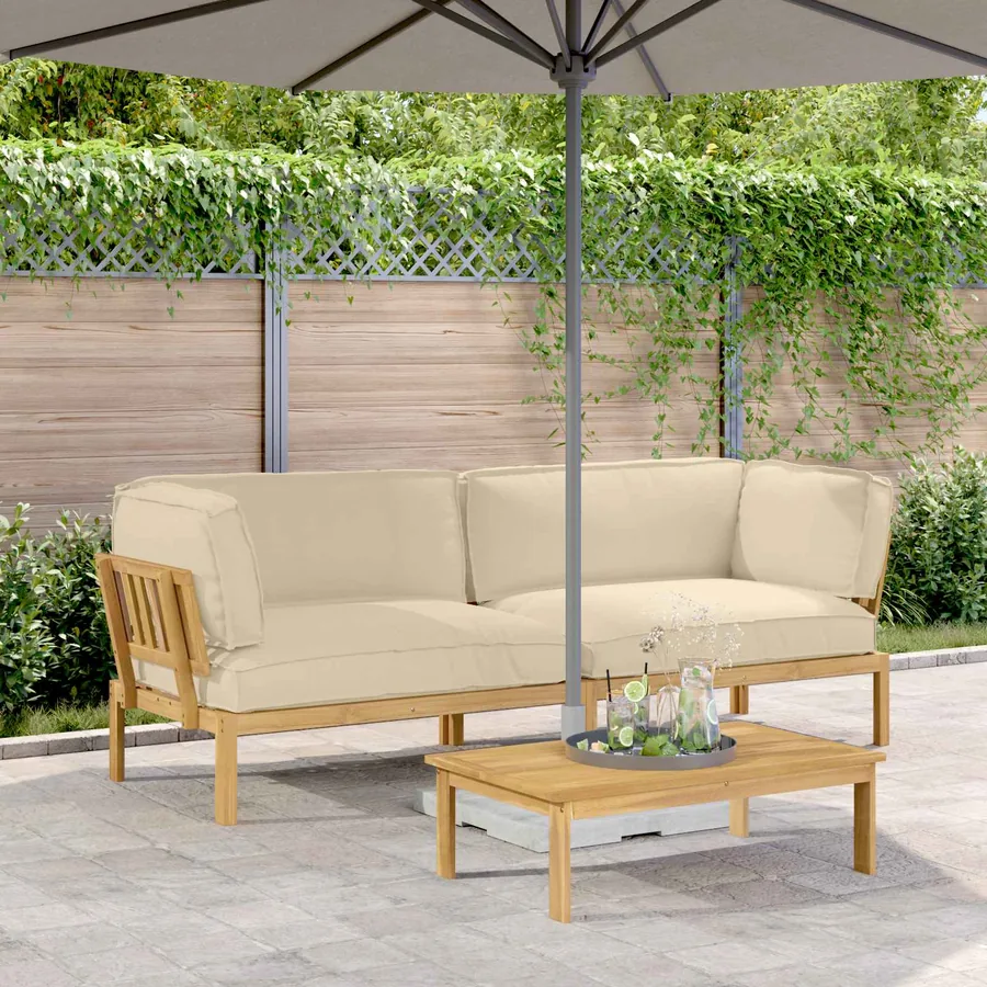 Ensemble de Canapés Uni 2 pcs Beige Bois d'Acacia Massif