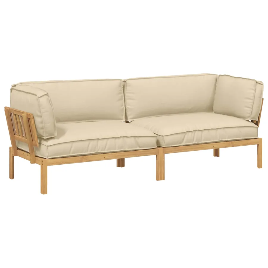 Ensemble de Canapés Uni 2 pcs Beige Bois d'Acacia Massif - 2
