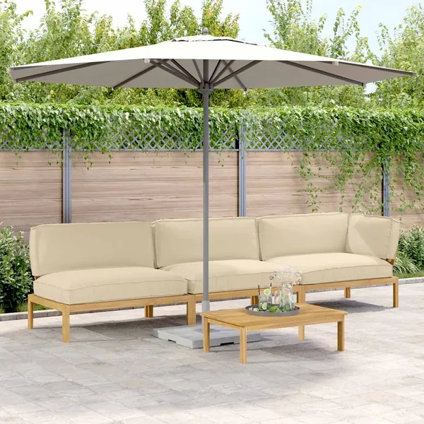 Ensemble de Canapés Uni 4 pcs Beige Bois d'Acacia Massif
