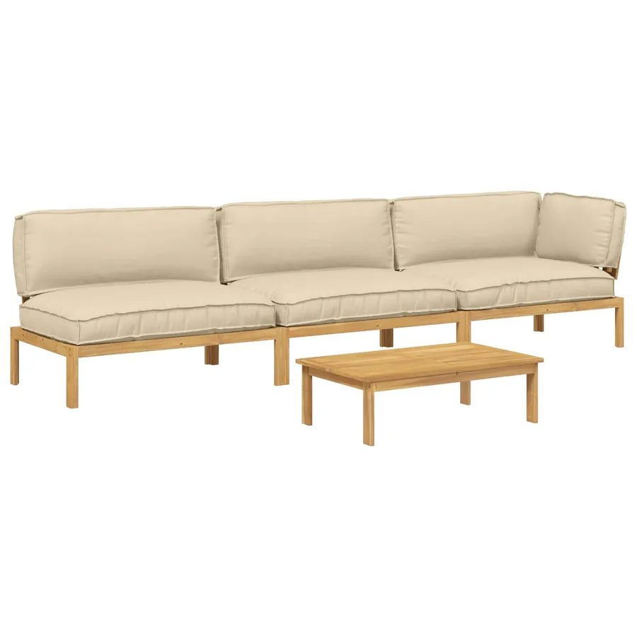 Ensemble de Canapés Uni 4 pcs Beige Bois d'Acacia Massif - 2