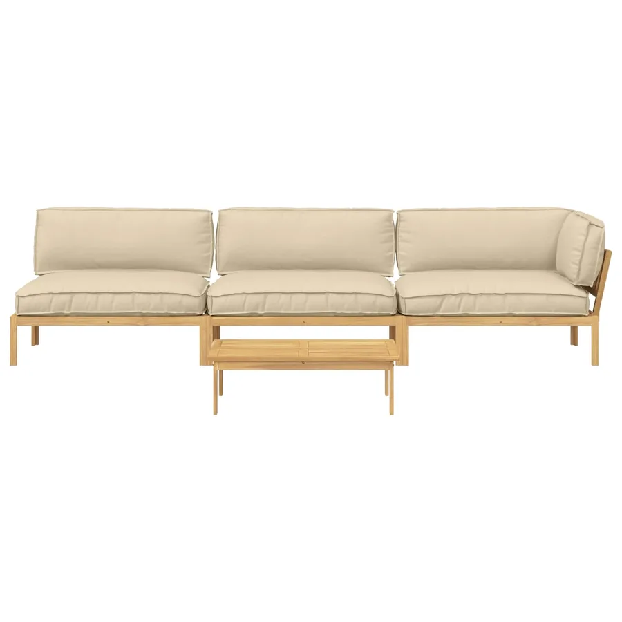 Ensemble de Canapés Uni 4 pcs Beige Bois d'Acacia Massif - 8