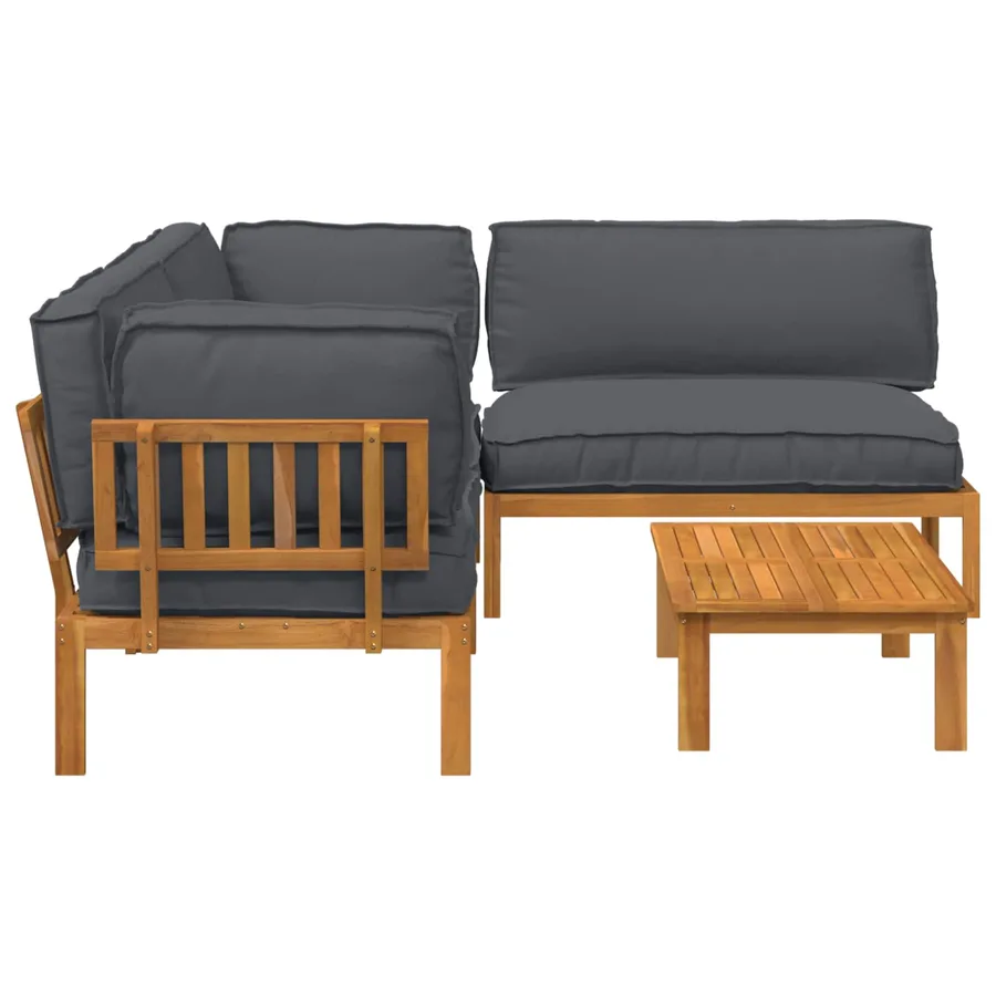 Ensemble de Canapés Uni 4 pcs Anthracite Bois d'Acacia Massif - 11