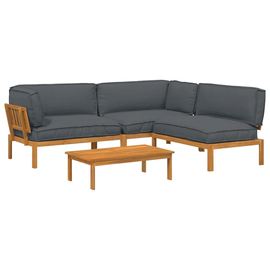 Ensemble de Canapés Uni 4 pcs Anthracite Bois d'Acacia Massif - 2