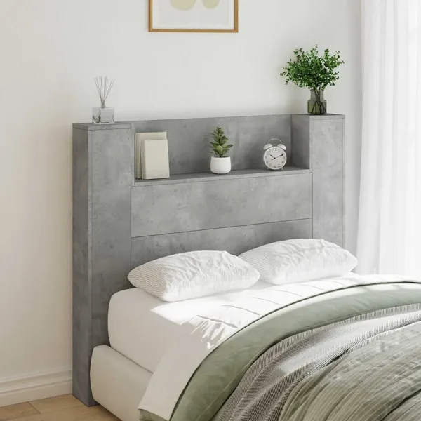 Tête de lit de rangement avec LED Gris béton Bois d'ingénierie