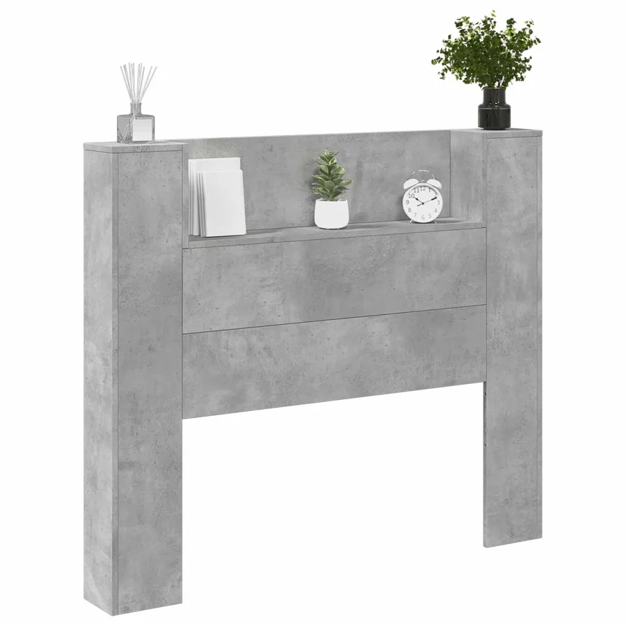 Tête de lit de rangement avec LED Gris béton Bois d'ingénierie - 3