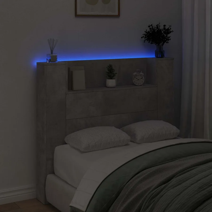 Tête de lit de rangement avec LED Gris béton Bois d'ingénierie - 4