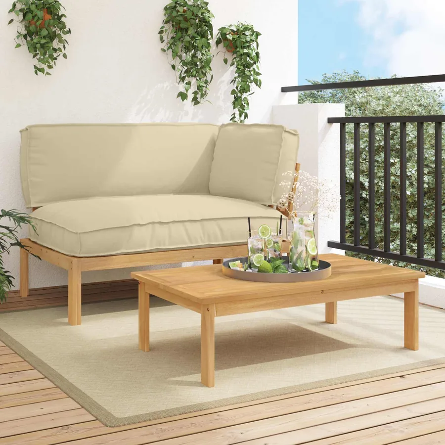 Ensemble de Canapés Uni 2 pcs Beige Bois d'Acacia Massif