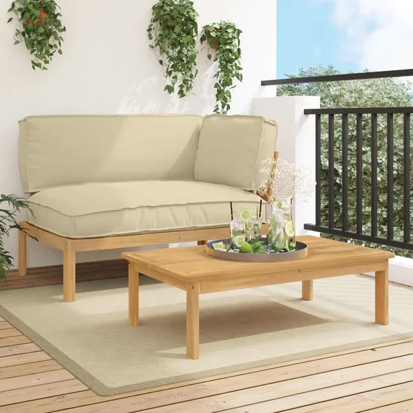 Ensemble de Canapés Uni 2 pcs Beige Bois d'Acacia Massif