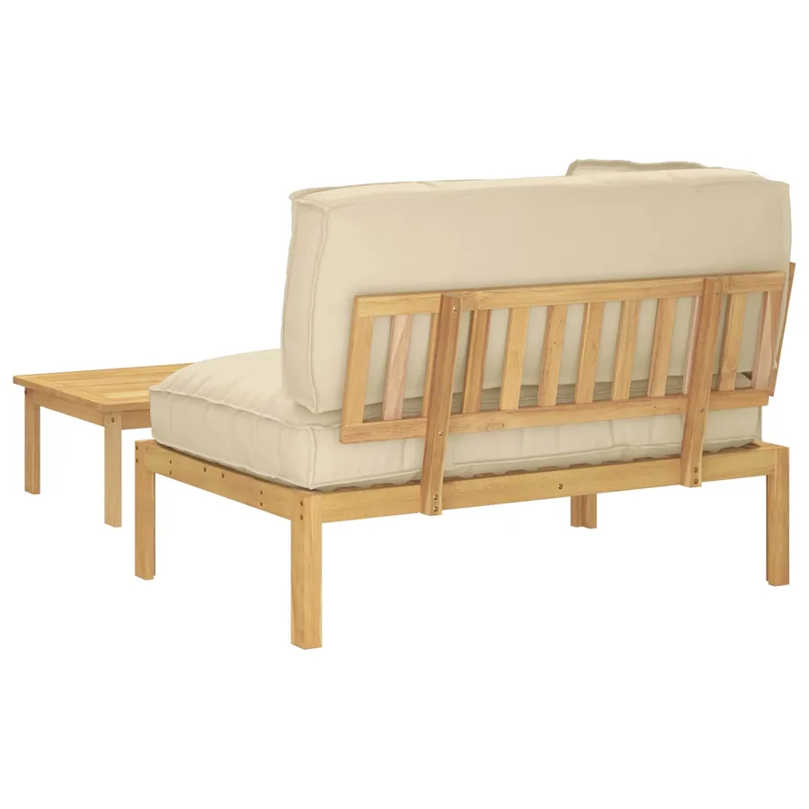 Ensemble de Canapés Uni 2 pcs Beige Bois d'Acacia Massif - 11
