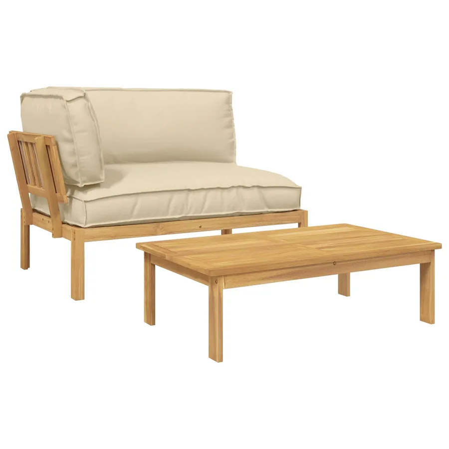 Ensemble de Canapés Uni 2 pcs Beige Bois d'Acacia Massif - 2