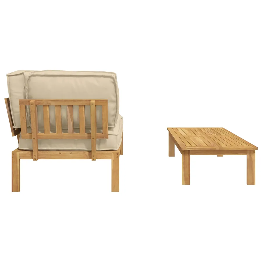Ensemble de Canapés Uni 2 pcs Beige Bois d'Acacia Massif - 8