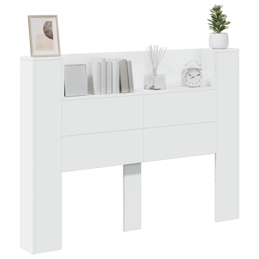 Tête de lit de rangement avec LED Blanc Bois d'ingénierie - 3