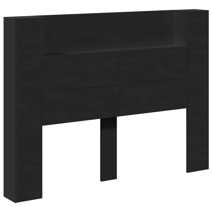 Tête de lit de rangement avec LED Noir Bois d'ingénierie - 2