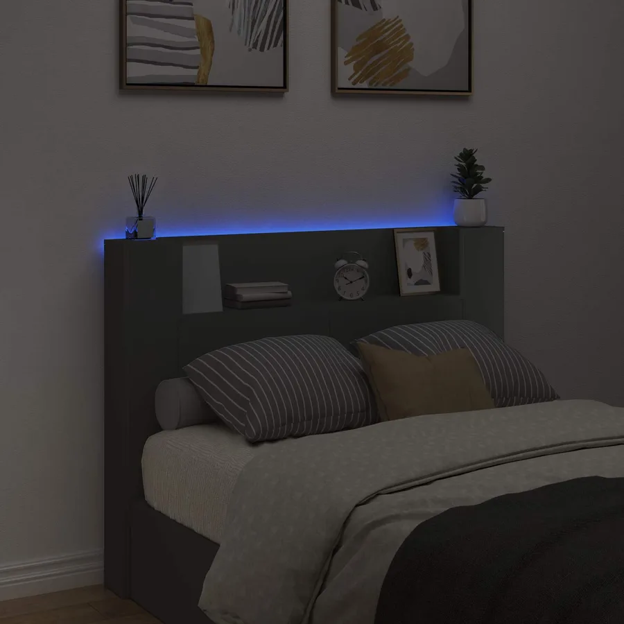 Tête de lit de rangement avec LED Noir Bois d'ingénierie - 4