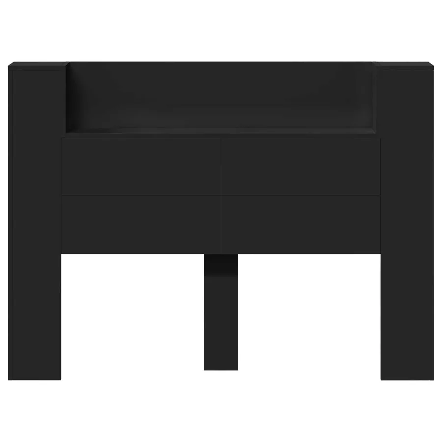 Tête de lit de rangement avec LED Noir Bois d'ingénierie - 5