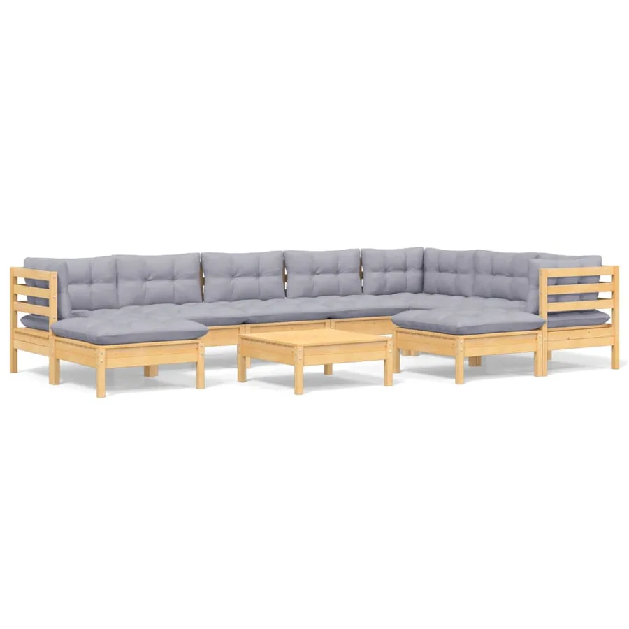 Salon de jardin 10 pcs avec coussins gris bois de pin massif - 2