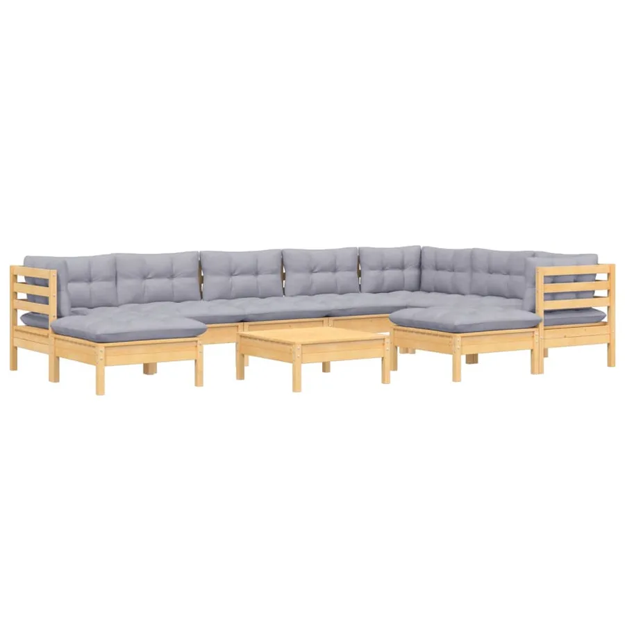 Salon de jardin 10 pcs avec coussins gris bois de pin massif - 3