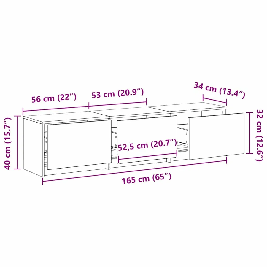 Meuble TV avec LED 165 x 34 x 40 cm Chêne artisan - 14
