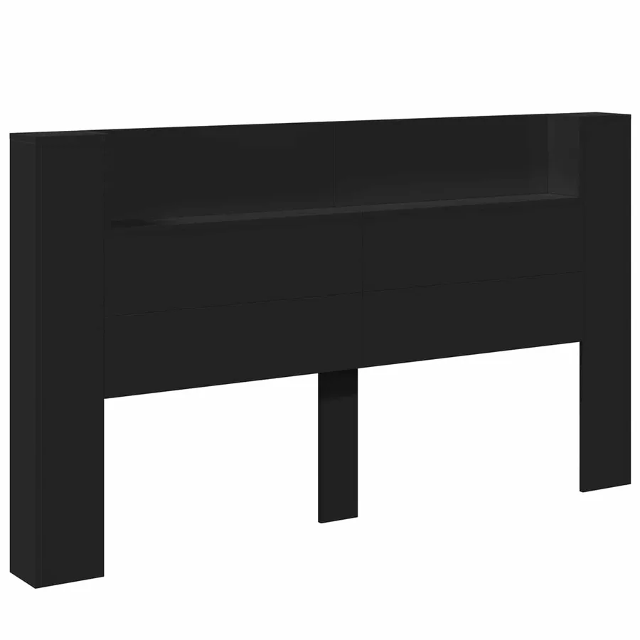 Tête de lit de rangement avec LED Noir Bois d'ingénierie - 2