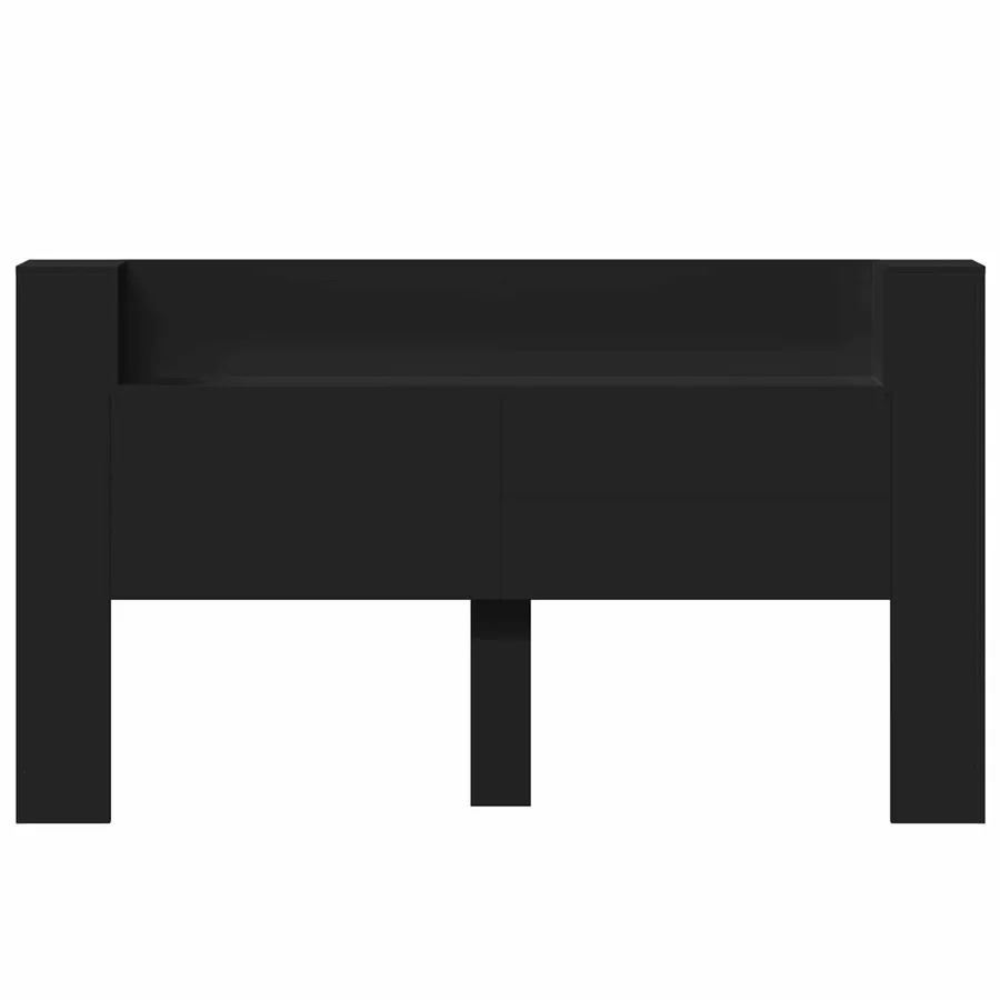 Tête de lit de rangement avec LED Noir Bois d'ingénierie - 5