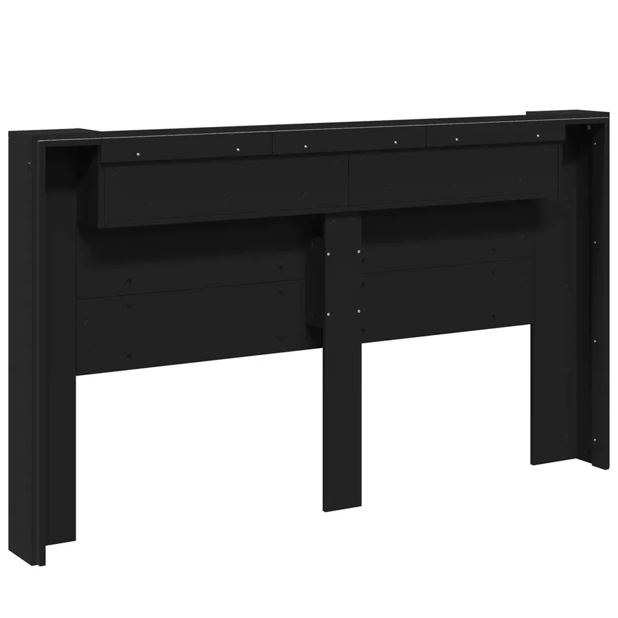 Tête de lit de rangement avec LED Noir Bois d'ingénierie - 7