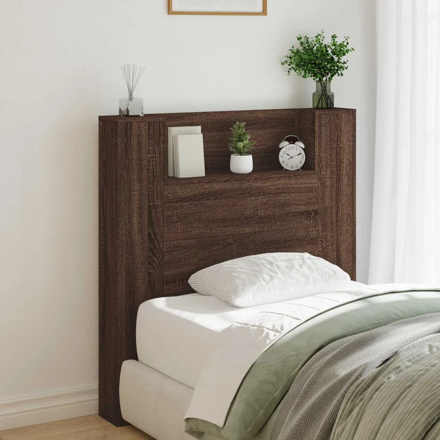 Tête de lit de rangement avec LED Chêne brun Bois d'ingénierie