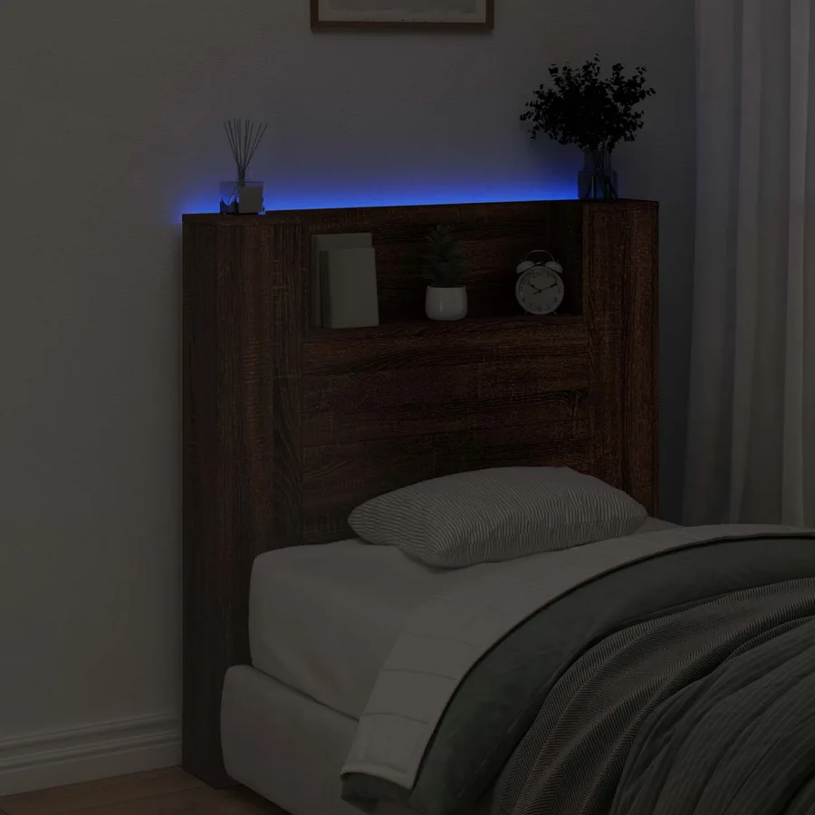 Tête de lit de rangement avec LED Chêne brun Bois d'ingénierie - 4