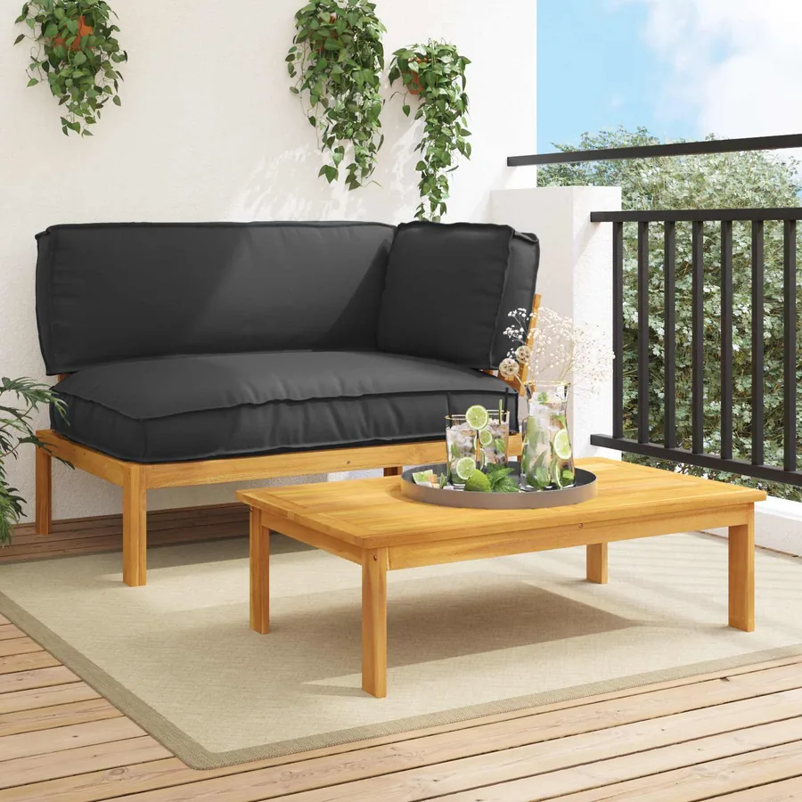 Ensemble de Canapés Uni 2 pcs Noir Bois d'Acacia Massif