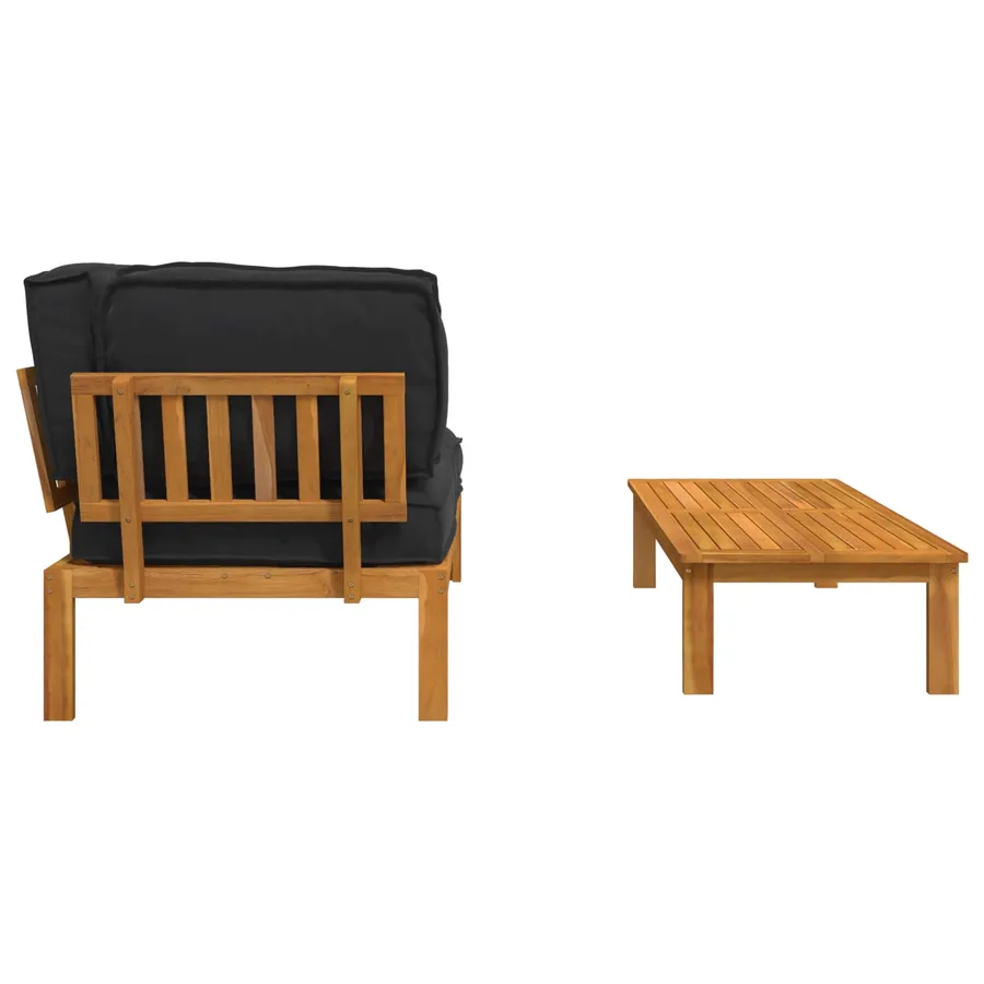Ensemble de Canapés Uni 2 pcs Noir Bois d'Acacia Massif - 10