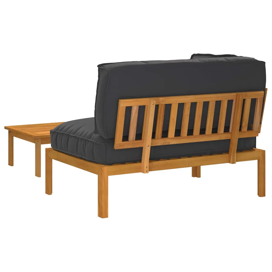 Ensemble de Canapés Uni 2 pcs Noir Bois d'Acacia Massif - 11