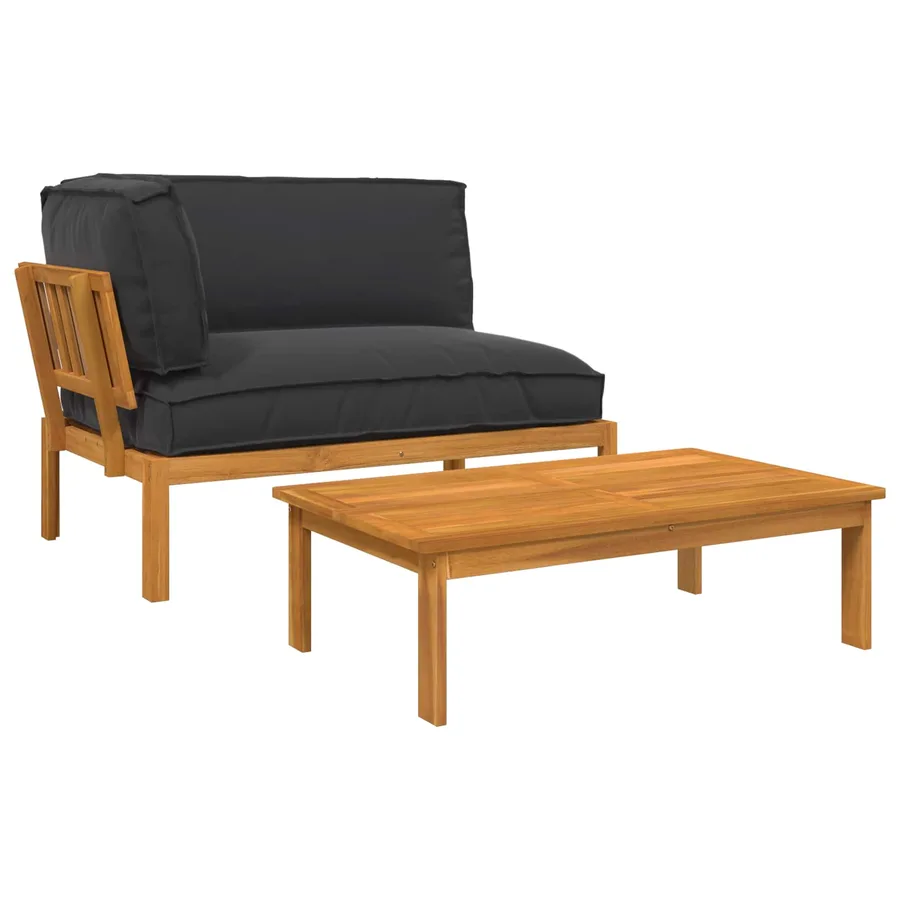 Ensemble de Canapés Uni 2 pcs Noir Bois d'Acacia Massif - 2