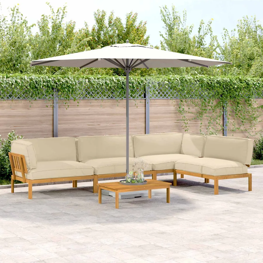 Ensemble de Canapés Uni 5 pcs Beige Bois d'Acacia Massif
