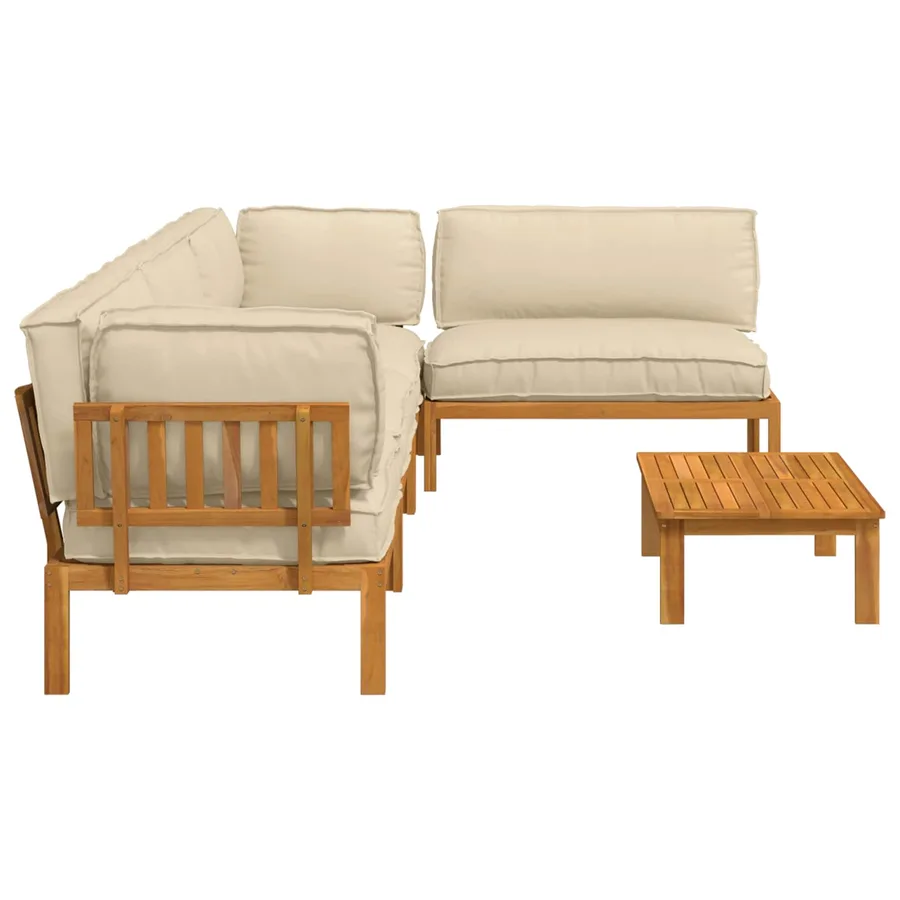 Ensemble de Canapés Uni 5 pcs Beige Bois d'Acacia Massif - 11