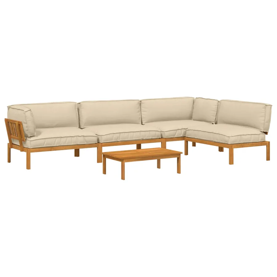Ensemble de Canapés Uni 5 pcs Beige Bois d'Acacia Massif - 2