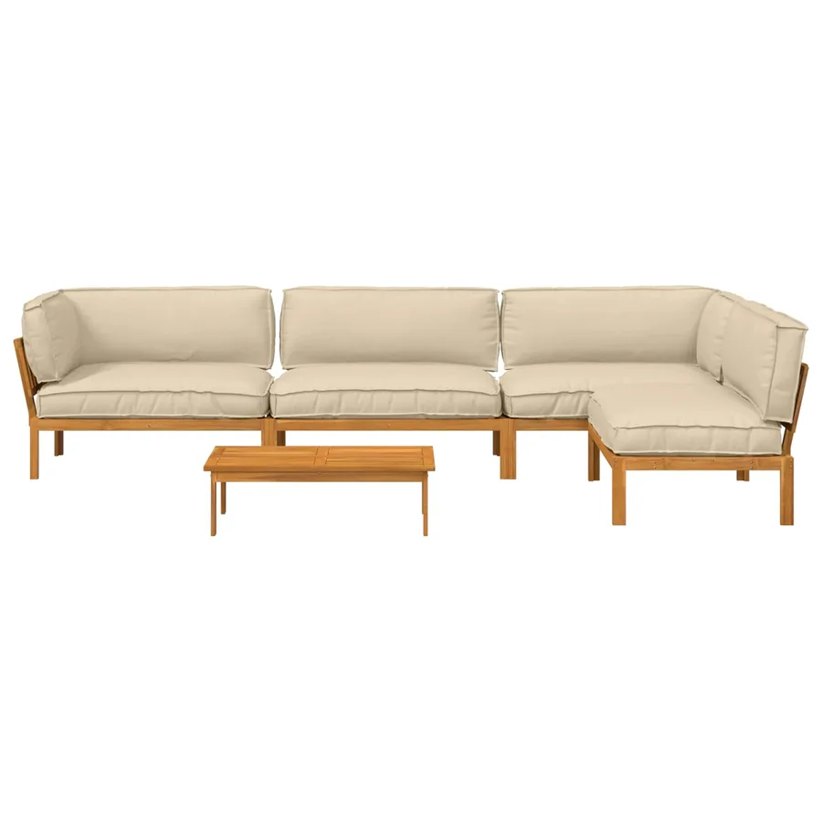 Ensemble de Canapés Uni 5 pcs Beige Bois d'Acacia Massif - 8