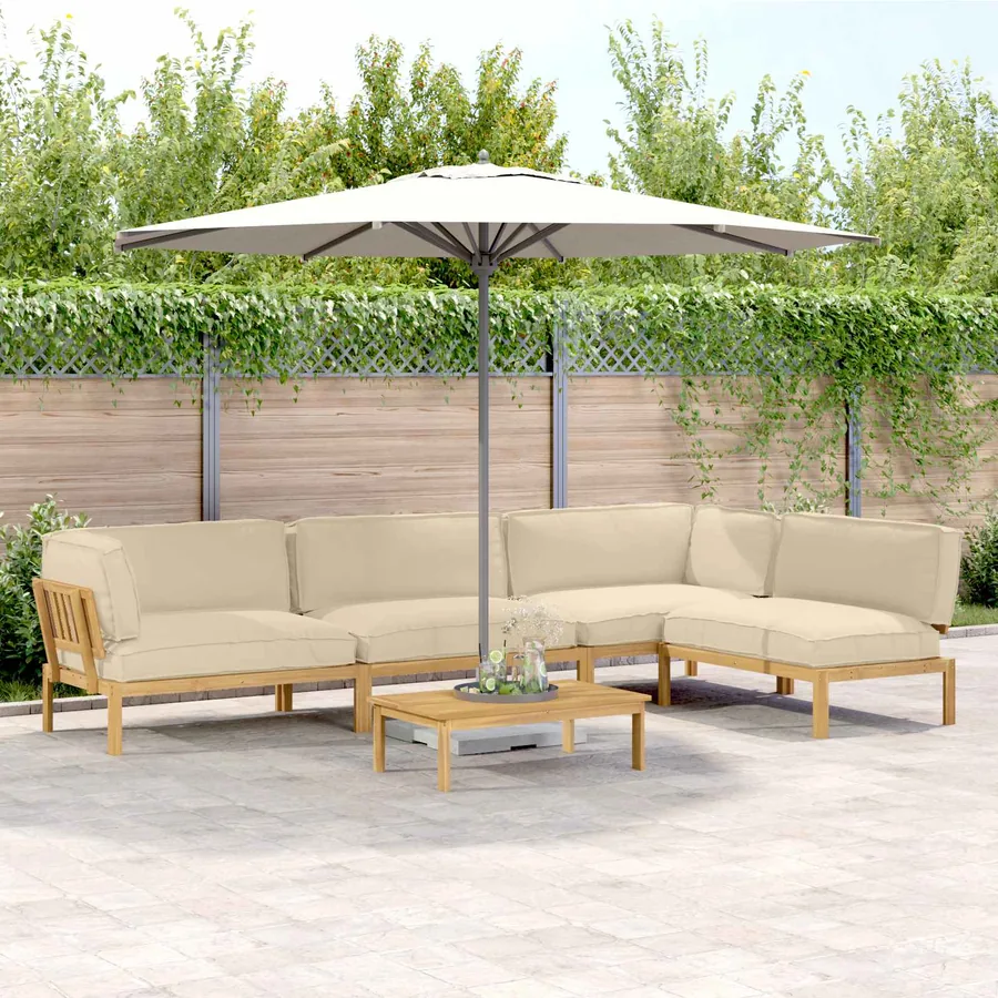 Ensemble de Canapés Uni 5 pcs Beige Bois d'Acacia Massif
