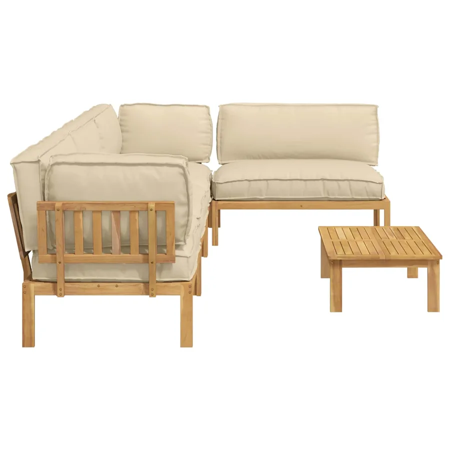 Ensemble de Canapés Uni 5 pcs Beige Bois d'Acacia Massif - 11