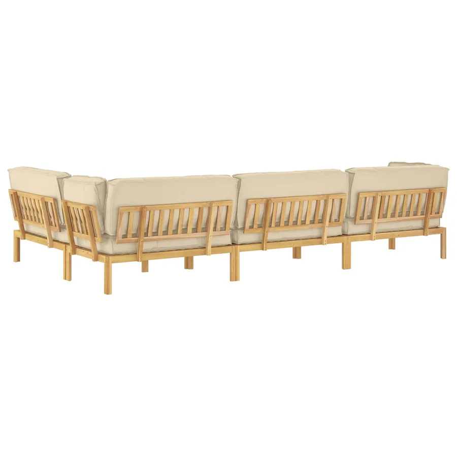 Ensemble de Canapés Uni 5 pcs Beige Bois d'Acacia Massif - 12