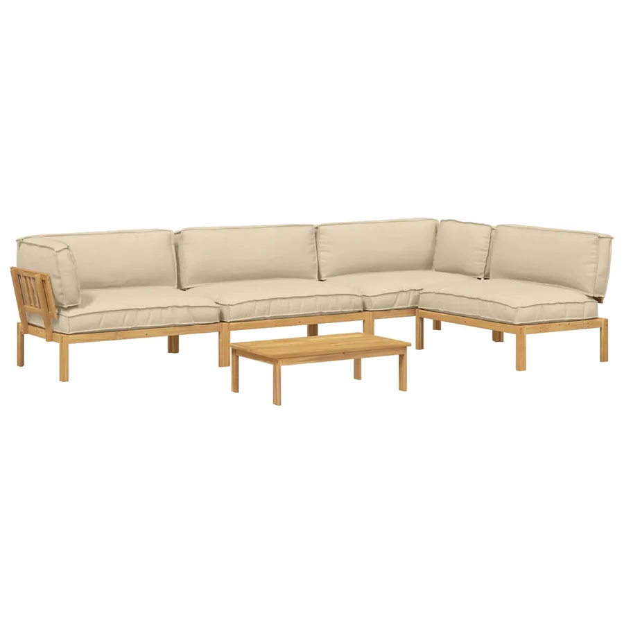 Ensemble de Canapés Uni 5 pcs Beige Bois d'Acacia Massif - 2