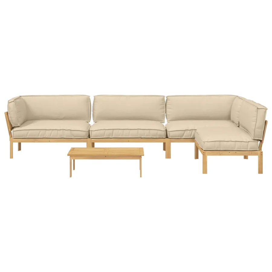 Ensemble de Canapés Uni 5 pcs Beige Bois d'Acacia Massif - 8
