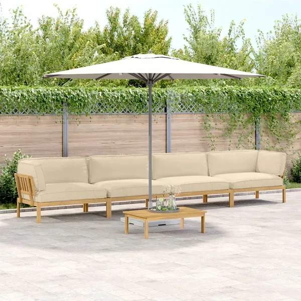 Ensemble de Canapés Uni 5 pcs Beige Bois d'Acacia Massif