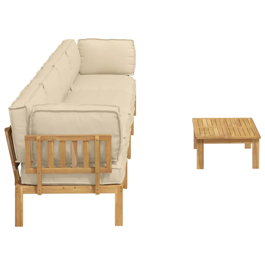 Ensemble de Canapés Uni 5 pcs Beige Bois d'Acacia Massif - 11