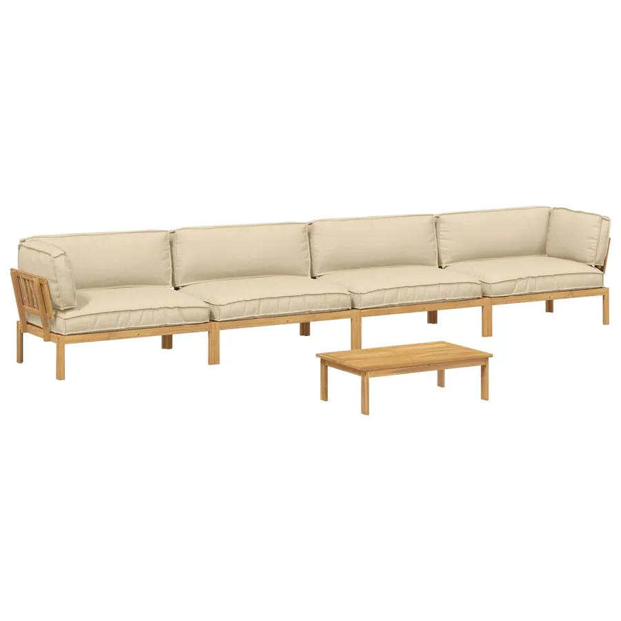 Ensemble de Canapés Uni 5 pcs Beige Bois d'Acacia Massif - 2