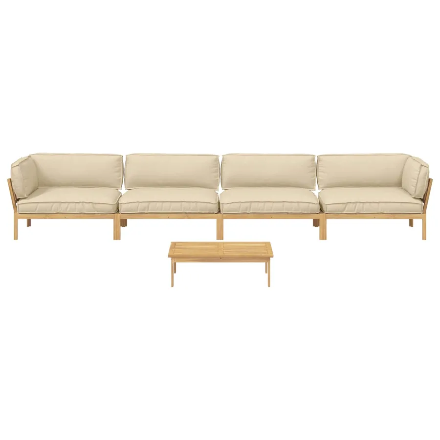 Ensemble de Canapés Uni 5 pcs Beige Bois d'Acacia Massif - 8